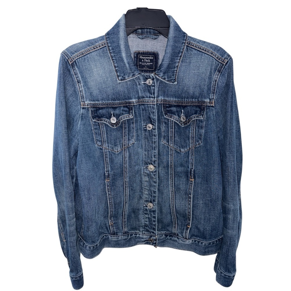 Vintage Abercrombie & Fitch 100% Cotton Denim Blue Jean Jacket Women Size Large